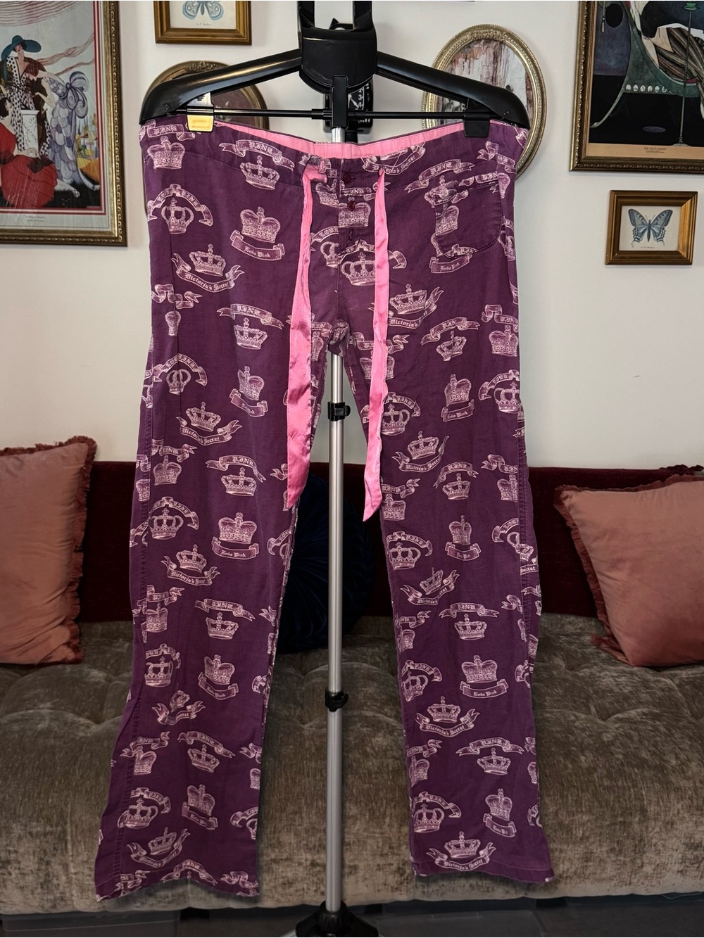 Y2K Vintage Victoria’s Secret PINK Purple Crown Print Lounge Pants